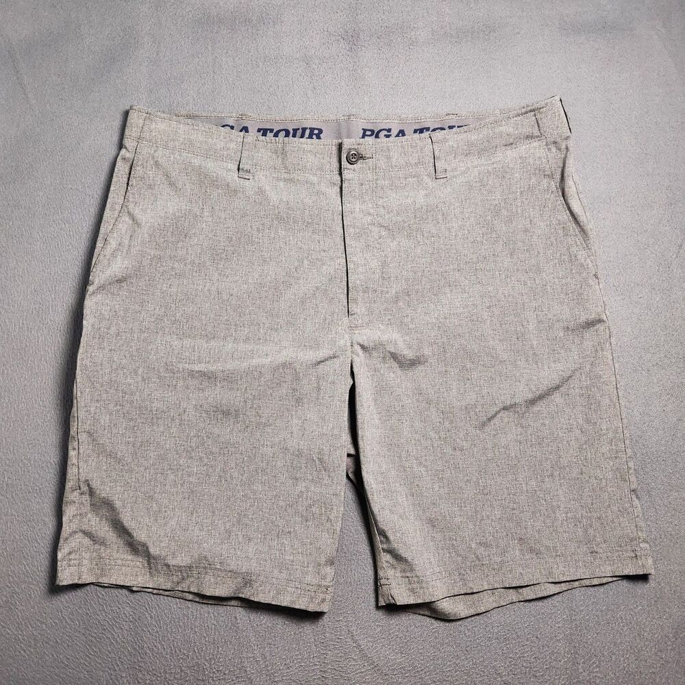 PGA Tour Men 40 Gray 10" Inseam Flat Front Golf Short